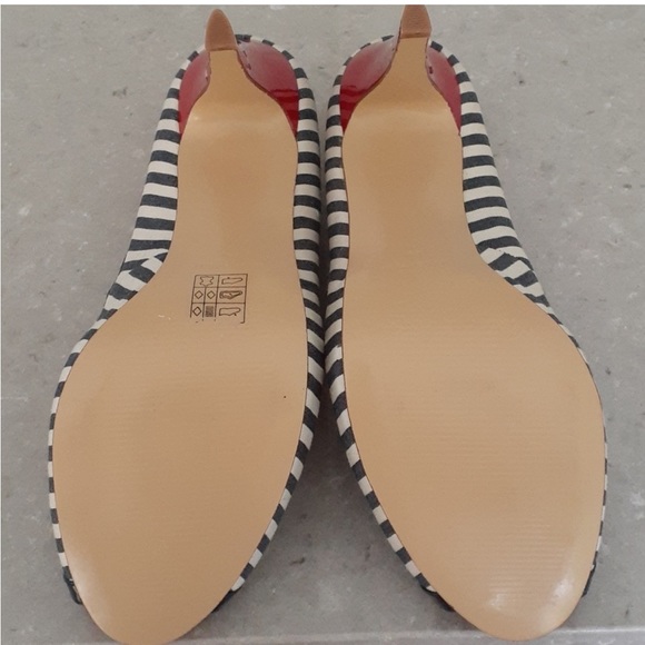 Nautical Sailor Navy Blue White Red Stripe Sailor Strappy 3.5 inch Heels - Picture 5 of 6